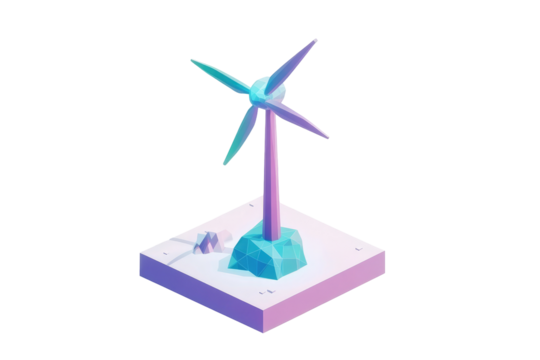 Low-poly model of a wind turbine on a snowy base