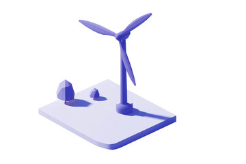 Isometric illustration of a wind turbine on a small landmass
