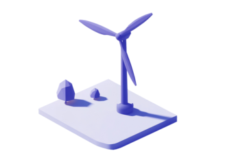 Isometric illustration of a wind turbine on a small landmass