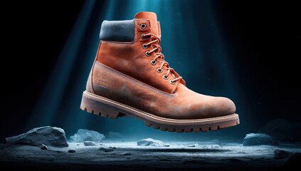 Brown Leather Boot with Laces in Dramatic Lighting