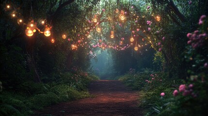 there is a pathway with stairs and flowers in the middle, beautiful render of a fairytale, enchanted magical fantasy