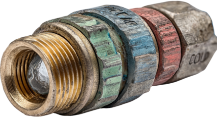 Welding Torch Head: A detailed macro shot of a welding torch head, highlighting its rugged design, intricate threads, and the metallic texture of the components, showcasing the tools of industry.