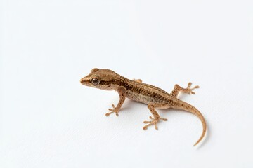 Fototapeta premium Small brown gecko on a white background.