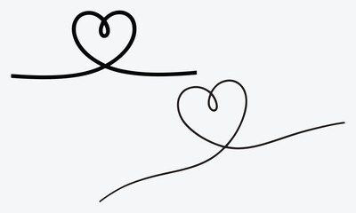 Continuous Line Heart, Line Vector Style on White Background