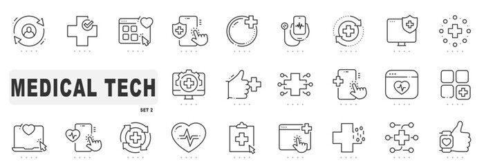 Set of medical technology related line icons. Digital, innovation, tech, healthcare etc. Editable stroke. Set 2