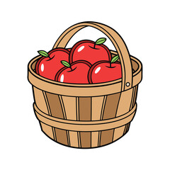 Delicious apple with a wooden basket vector art illustration 