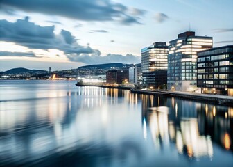 Fototapeta premium Oslo Bay Night View: Candid Norway Cityscape Photography