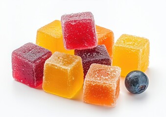 Colorful fruit-flavored cubes stacked