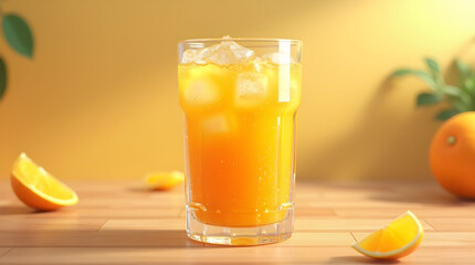 Fototapeta premium Glass of orange juice, image created using AI