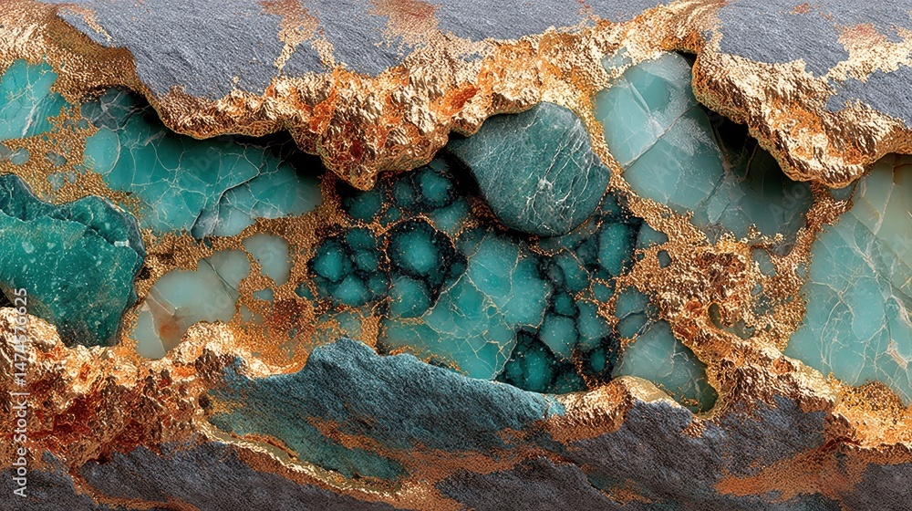Poster cyan and gold marble texture mixed stone textures background generative ai.stock image