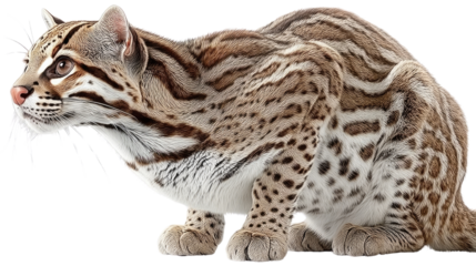 The Ocelot's Vigil: An ocelot with striking markings poised, embodying the silent grace and predator instincts of the wild, alert to its surroundings.