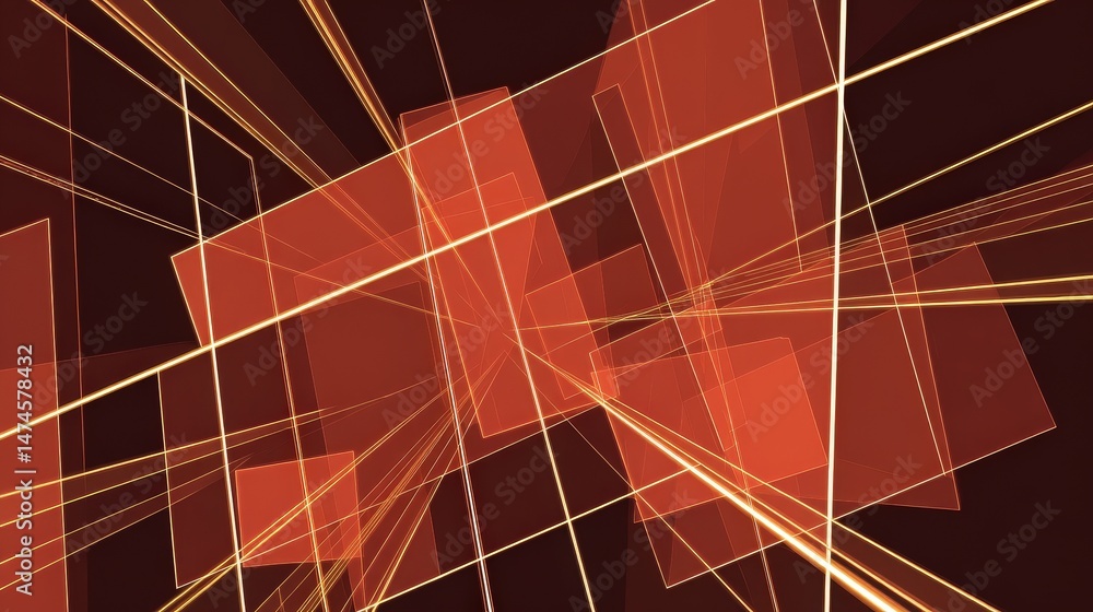 Aufkleber abstract light and geometric shapes with dynamic lines in warm orange and dark background