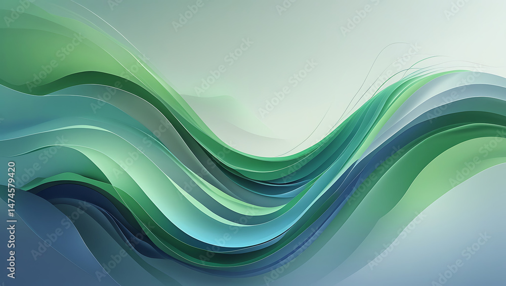 Poster abstract wavy green and blue gradient background with elegant flowing lines for design