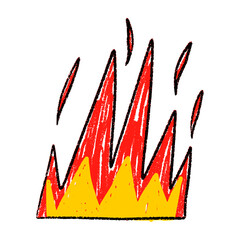 Tribal hand flame with red rock silhouette. Handdrawn fire sketch in retro devil style. Flat vector illustration isolated on white background.