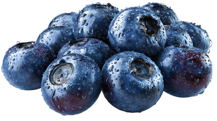 Obraz premium Fresh blueberries with water droplets on a transparent background