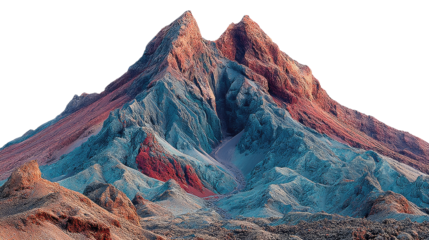Majestic Mountain: A high-angle perspective showcases a towering mountain range with a unique texture and color palette. The rugged terrain, diverse hues, and sharp peaks evoke a sense of awe.
