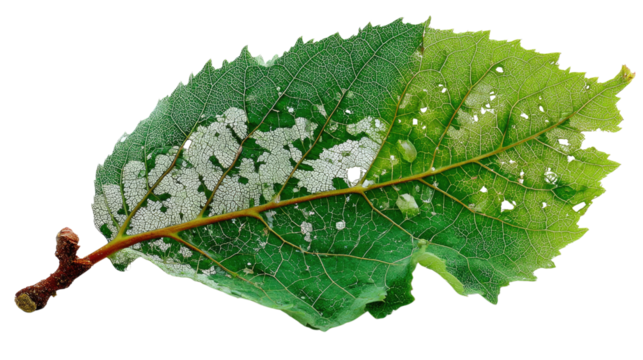 Intricate Leaf: A close-up showcases the exquisite details of a textured leaf, complete with delicate water droplets and signs of organic process, highlighting the captivating intricacies of nature.