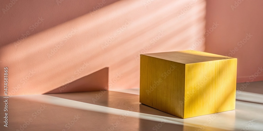 Poster panoramic view of a yellow square casting a shadow - abstract geometric background