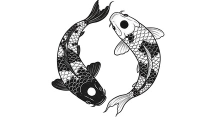 Yin and yang koi fish tattoo, circular motion, white background