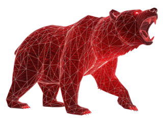 Striking bear figure emerges from vibrant market scene, showcasing its fierce presence and captivating energy