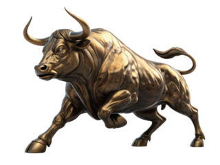 Stunning golden bull symbolizes strength and prosperity in vibrant market, representing bullish trends in finance and investment