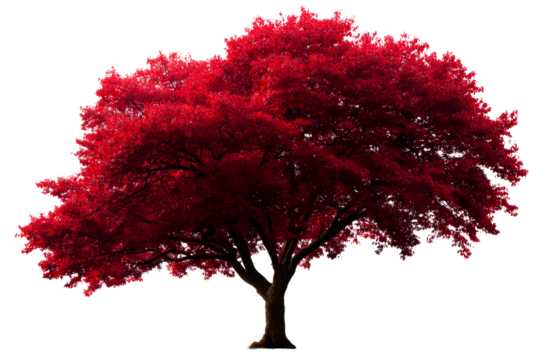 Majestic red tree with vibrant foliage on a transparent background