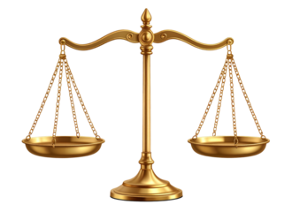 Elegant Gold Balance Scales Representing Wealth, PNG Isolated