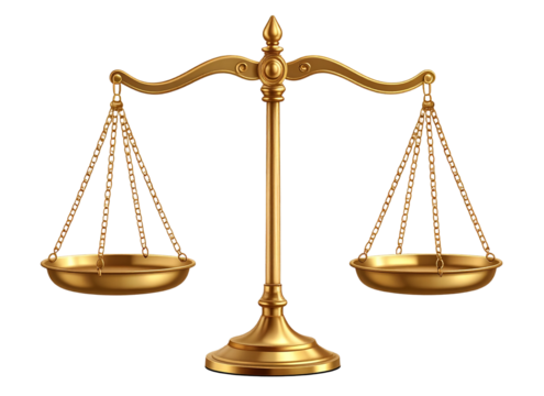 Elegant Gold Balance Scales Representing Wealth, PNG Isolated