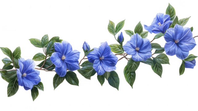 Elegant Blue Flowers with Leaves on PNG transparent background Arrangement