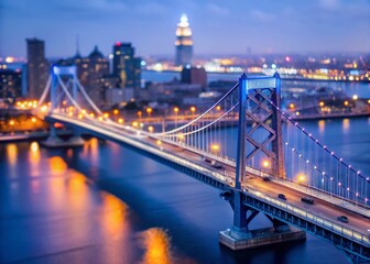 Fototapeta premium Philadelphia Ben Franklin Bridge Night Aerial View Tilt-Shift Super Bowl Weekend