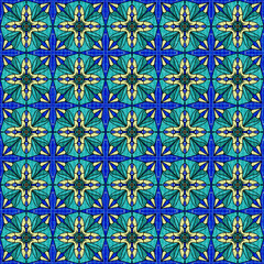 seamless pattern with blue flowers