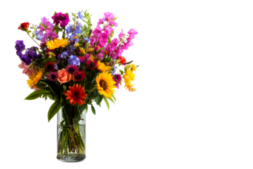 Colorful bouquet of fresh flowers in a clear glass vase