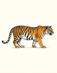 Obraz premium a single Sumatran tiger. Realistic style, with accurate stripes and fur patterns. Full body, side view, plain background, as if for a wildlife encyclopedia.