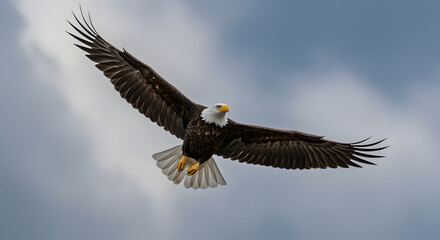 Fototapeta premium Majestic Bald Eagle in Flight: A Symbol of Freedom and American Heritage