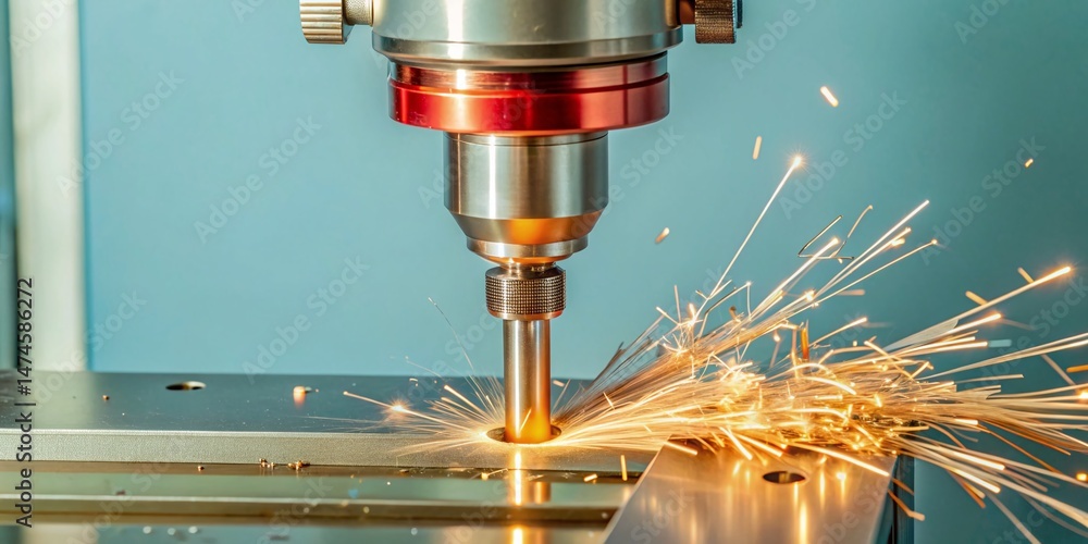 Poster precision cnc milling: close-up of metalworking machine detail in factory setting