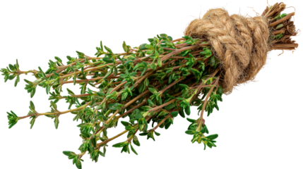 Fresh thyme bundled with twine for culinary uses and decoration