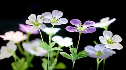 Fototapeta premium Delicate Floral Arrangement with Soft Colors on Dark Background Capturing Natural Elegance