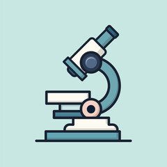 Cartoon microscope stands ready for science flat design Illustration