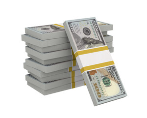 American dollar bills on white background. Isolated 3D illustration
