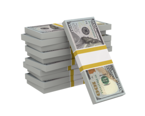 American dollar bills on white background. Isolated 3D illustration