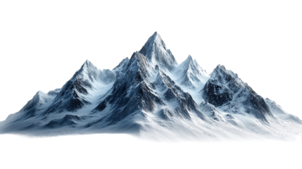 Digitally rendered image of a majestic snow-capped mountain range, featuring detailed textures and lighting effects.