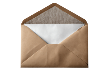Envelope with open flap and letter on a white background.