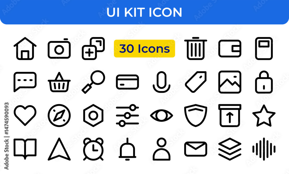 Aufkleber ui kit interface user interface elements line icons set technology design web mobile application out