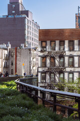 High Line Walkway: Urban Oasis in New York City - Elevated Park, Cityscape, Architecture, Green Space, Pedestrian Path, Modern Design, Outdoor, Travel, Tourism, Scenic View