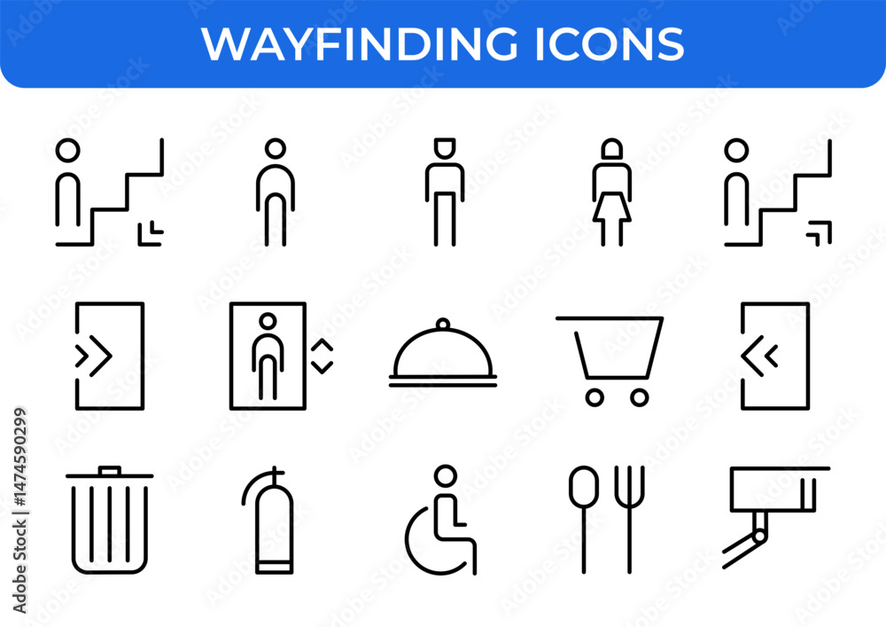 Fototapete Wayfinding Navigation Public Direction Line Icons Set Building Service Travel Outline Vector Editable Stroke Easy to Edit Flat Icons Symbol