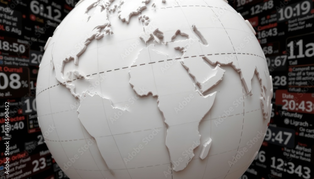 Poster 3d globe with time data in the background.