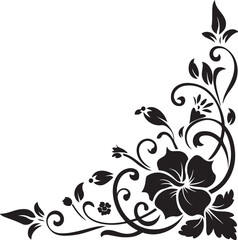 Floral corner border ornament vector silhouette isolated art on a white background