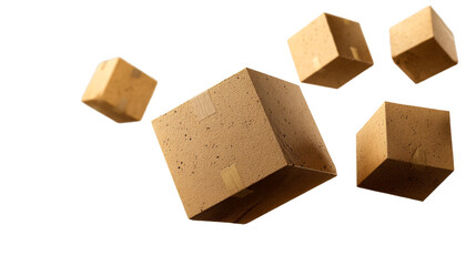 Floating brown cardboard boxes with transparent background
