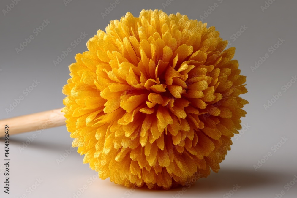 Aufkleber Bright yellow pom-pom decoration resting on a light surface with soft shadows in a studio setting