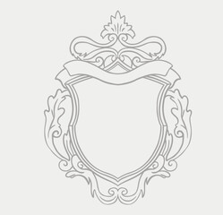 Vintage crest banner frame. Heraldic monogram frame with crown. 